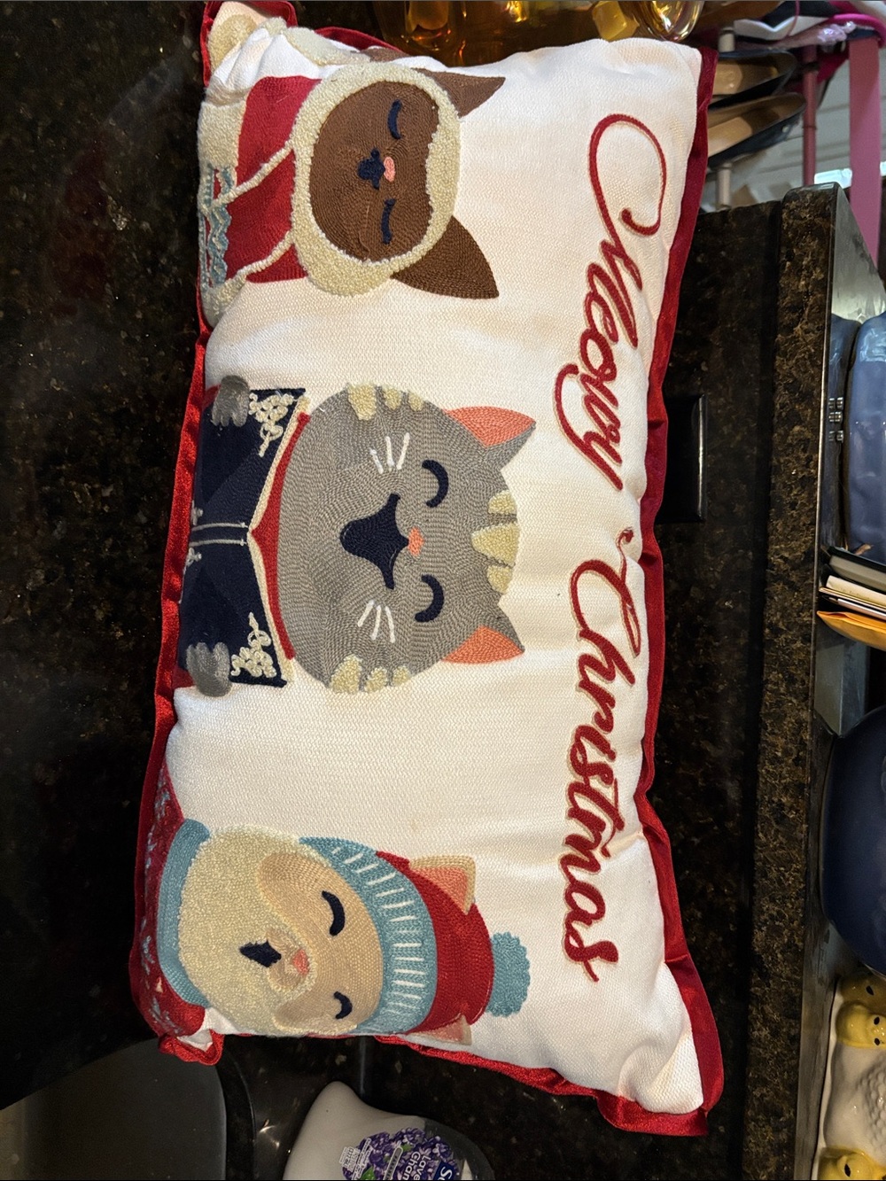 Festive Cat Trio Holiday Pillow